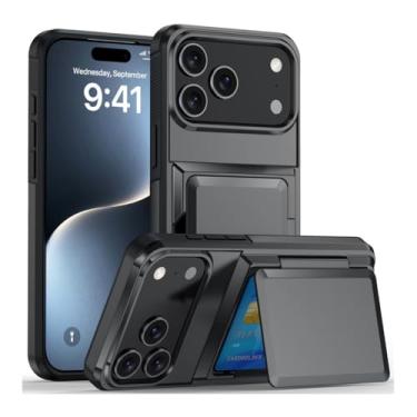 Imagem de HAOMRIYL Capa para iPhone 17 Pro Max/17 Pro/17 Air/17, porta-cartões oculto, capa fina à prova de choque, para PC, cinza, 17