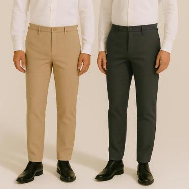Imagem de Kit 2 Calça Masculina De Sarja Social Slim Skinny Elastano - Prime Sta