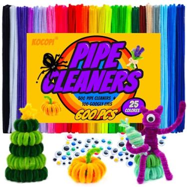 Imagem de Kocopi 350 limpadores de cachimbo e 100 peças de olhos autoadesivos. Conjunto de hastes de chenille grossas, macias e fofas, 25 cores de palitos de arame difusos para artesanato, presentes/brinquedos