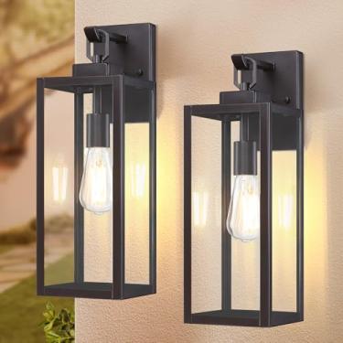 Imagem de GRUENLICH Luminárias de parede externas, iluminação exterior de 45 cm bronze à prova d'água para varanda com soquete E26 e vidro temperado, lanterna de parede extra grande dupla para entrada de