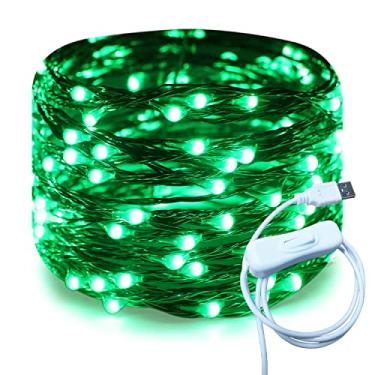 Imagem de RUICHEN Cordão de luzes USB de 20 m, 120 LED, com interruptor liga/desliga, fio de cobre à prova d'água, para quarto, parede, teto, guirlanda, Natal, Halloween, Dia de São Patrício, verde