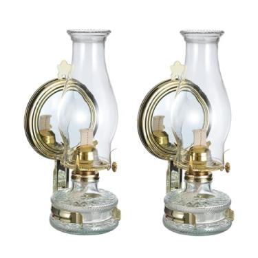 Imagem de DNRVK Lâmpada de óleo grande, 2 peças, vintage, de vidro, parede, querosene, lâmpadas de óleo para uso interno, iluminação de emergência de pavio de 2 cm, lanterna a óleo, decoração de casa, lâmpada