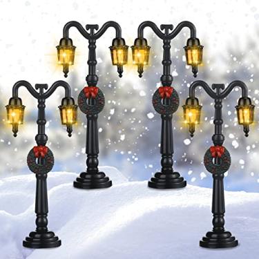 Imagem de Lâmpada de Natal Poste Vila Fada Lâmpada de Trem Lanterna Lâmpada de Rua Miniatura Luzes de Rua Decorativas para DIY Casa de Bonecas Vila Pathway Post Light Acessórios (Estilo Arty, 4 Peças)