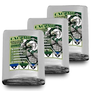 Imagem de CNCZMH Lona resistente à prova d'água, 10 mm de espessura, 2,8 x 3 pés, tamanho acabado ao ar livre, lona multiuso, lona pequena para acampamento de abrigo de chuva de emergência (prata/azul, 3 x 3
