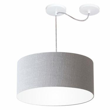 Imagem de Lustre Pendente Cilíndrico Com Desvio De Centro Vivare Md-4151 Cúpula Em Tecido 50x25cm - Bivolt Rustico-cinza 127/220v