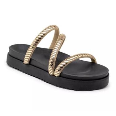 Imagem de 199066FP-Sandália Papete Feminina Sola Preta Alta com Tiras de Strass Dourado (Preto, BR, Adulto, Numérico, 36)