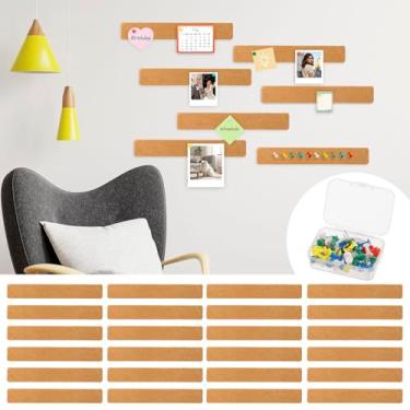 Imagem de Quadro de avisos grande de cortiça 24 peças para parede, 12,9 × 1,23 cm, painéis acústicos espessos, placa decorativa para escritório, casa, escola, bege (amarelo longan)