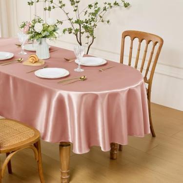 Imagem de Entisn Toalha de mesa oval 152 x 300 cm, feita de tecido acetinado ouro rosa, adequada para 10 a 12 lugares, resistente a rugas e design fácil de limpar, decoração de mesa para casamento, banquete