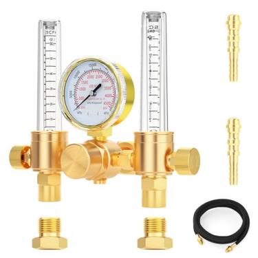 Imagem de BOGERDACK Regulador de argônio de saída dupla, medidor de fluxo 0-60CFH, com mangueira de 9,8 pés, conexão de entrada CGA580, encaixe de saída de 5/20.3 cm x 18RH, para soldagem TIG MIG