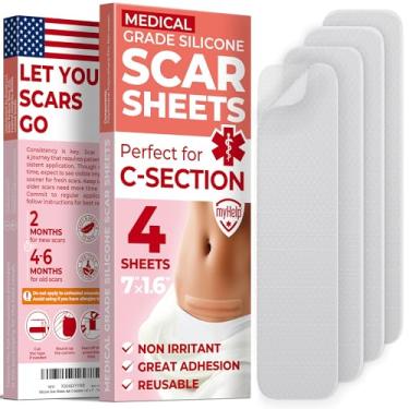 Imagem de Folhas para cicatrizes de silicone de grau médico – Transparente – Pacote com 4 (17,8 cm x 4,1 cm) - Diferença visível em cicatrizes de cesariana - Folhas de silicone reutilizáveis para cicatrizes