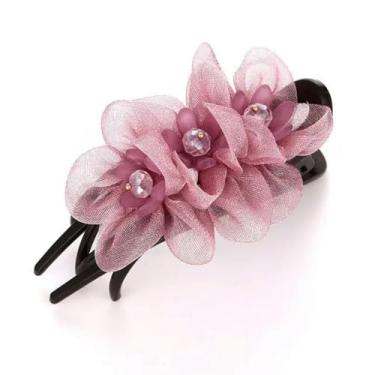 Imagem de Elegante Requintada Flor de Malha Clipe de Cabelo Flor Grampo de Bico de Pato Temperamento Ferramenta de Penteado Acessórios de Cabelo