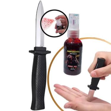 Imagem de Kit Faca Fake Canivete Retrátil Brinquedo + Sangue Spray 60 ml = 2 Pro