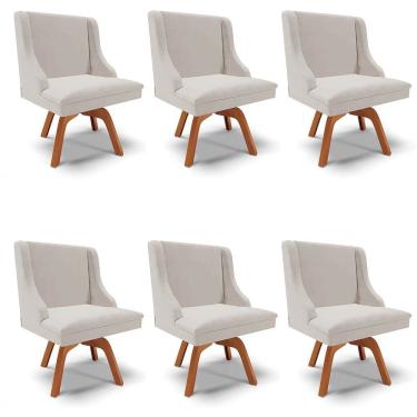 Imagem de Kit 6 Cadeiras Estofadas Base Giratória de Madeira Lia Veludo Cinza - Ibiza