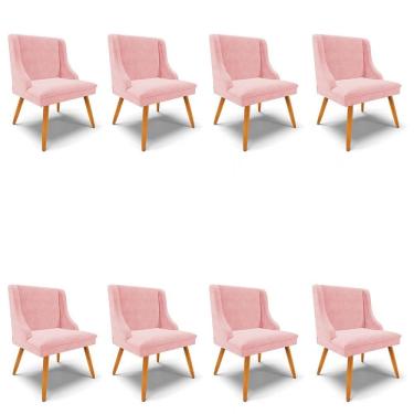 Imagem de Kit 8 Cadeiras Estofadas para Sala de Jantar Pés Palito Lia Suede Rosa Bebê - Ibiza