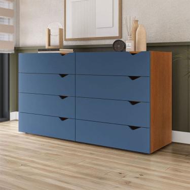 Imagem de Cômoda Porto 8 Gavetas Freijó/Azul - Politorno