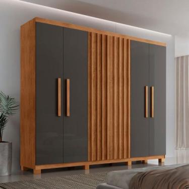 Imagem de Guarda Roupa Casal Roma 100 MDF 6 Portas e 2 Gavetas com Pés - Moderna