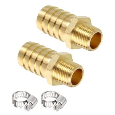 Imagem de Kozelo Pacote com 2 acessórios de mangueira de latão com encaixe de farpa de 5/20.3 cm para 1/10.2 cm NPT macho com 2 peças de braçadeira de mangueira para máquinas domésticas, banheiras de massagem e