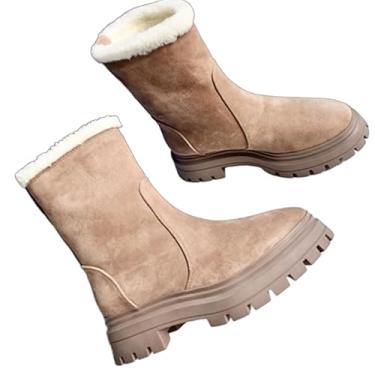 Imagem de Archicolor Botas femininas de inverno nórdicas minimalistas camurça pele de cordeiro botas de neve botas femininas sapatos femininos, Caqui, 34