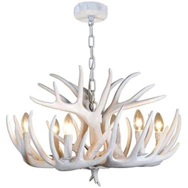 Imagem de Lustre Resina Chifre de Veado Branco Ferro Forjado Vela Pendente Luz com Suporte de Lâmpada de E12 Sala de Estudo, Restaurante, Quarto, Li(8) luminária pendente