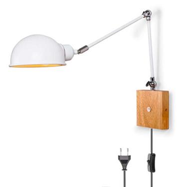 Imagem de Luminária de cama retrô ajustável de madeira maciça com braço longo, luminária de parede para sala de estar, luz de leitura com lâmpada de 1,8 m