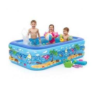 Imagem de Piscina Infantil 3 em 1 Inflável - Playground de Bolinhas, Banho e Diversão com Escorregador (Tema Praia) TAM 90X120cm