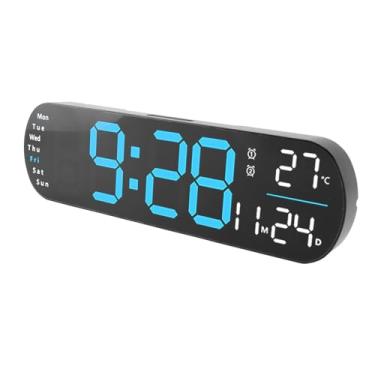Imagem de Luqeeg Relógio de parede digital, ajustável, 8 luzes coloridas, alarme, lembretes, despertador digital com controle remoto e tela de LED grande para sala de estar, quarto, escritório, sala de aula
