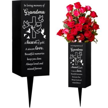 Imagem de WEBEEDY Porta-flores de cemitério, vaso memorial de avó, vaso com estampa de cruz de pomba, decorações de cemitério de espetos, para túmulo, lembrança de avó, sinal de simpatia, 7,5 x 19 cm