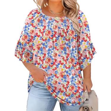 Imagem de Blusas plus size de manga 3/4 Micoson para mulheres e túnicas de gola 