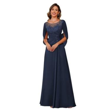 Imagem de Vestido RUMUGUYA Azul Marinho Chiffon Mãe da Noiva US6