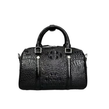 Imagem de Bolsa feminina moderna de couro de crocodilo genuíno, bolsa verde, pele de jacaré, exótica, fecho de zíper, bolsa feminina, Preto, 27cm(Length) x 18cm(Height) x 15cm(Deep)