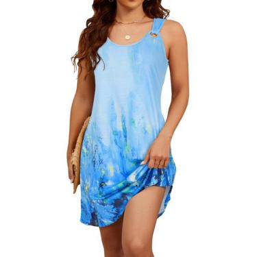 Imagem de Vestido de verão Bluetime 2025 Boho sem mangas com bolsos azuis