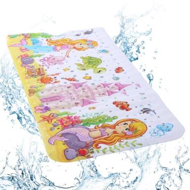 Imagem de Tapete de banho de bebê para banheira, 109 x 40 cm, grande tapete de banheira para crianças pequenas, antiderrapante, com ventosas, tapete de banho infantil fofo com estampa de desenho animado para