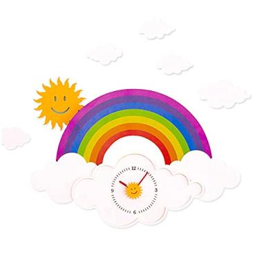 Imagem de Relógio de parede infantil sem tique-taque acrílico arco-íris decoração de parede com adesivos decorativos decoração de berçário de bebê decoração de sala de jogos