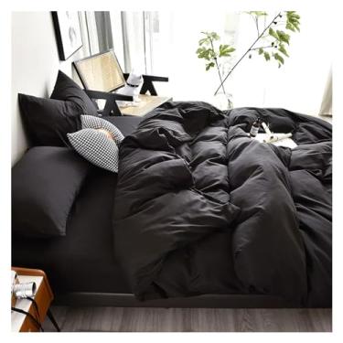 Imagem de Conjunto de roupa de cama de tecido amigo da pele preto conjunto de capa de edredom cor sólida solteiro casal king size conjunto de capa de colcha (preto 220 x 240 cm 4 peças)