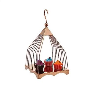 Imagem de Suporte de bolo criativo para gaiola de pássaros Dim Sum Rack de aço inoxidável de grande capacidade para cupcake de frutas, sobremesas, suporte para bolo, prato de bolo (cinza, uma camada)