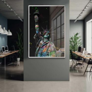 Imagem de Quadro Decorativo com Moldura e Acrilico Cristal Vidro Estátua Liberda