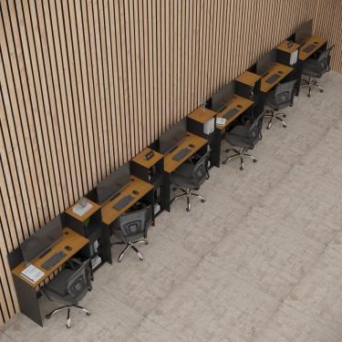 Imagem de Conjunto De Escritório Tech 5 Livreiro E 6 Mesas 90cm - Vian - Preto E Cedro Preto E Cedro