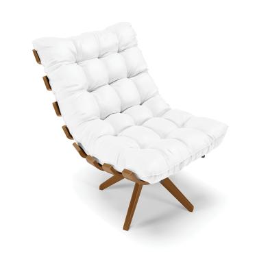 Imagem de Poltrona Giratória Costela Sintético Branco Base de Madeira MA30 M11 - D'Rossi