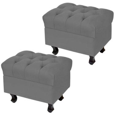 Imagem de Kit 02 Puffs París L02 Luis Xv Capitone Suede Cinza Pés Madeira - Lyam Decor