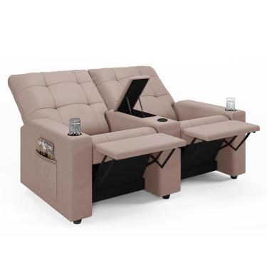 Imagem de Poltrona do Papai Reclinável Cinema 2 Lugares Manual Baú USB Haifa F05 Veludo Rosê - Lyam Decor