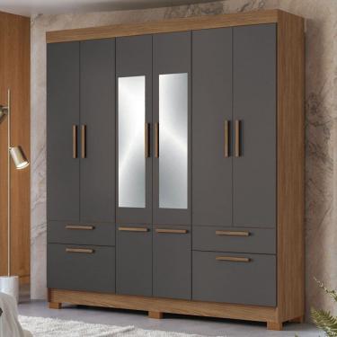 Imagem de Guarda-Roupa Casal Marilena 6 Portas 9 Gavetas Jatoba/Grafite com Espelho - Pnr Móveis