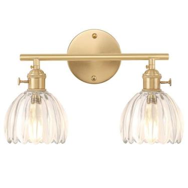 Imagem de Luz de parede de banheiro Shenmoyl 2-Light Brass Clear Glass