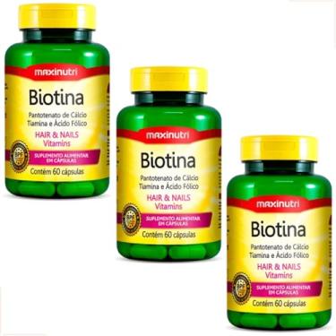 Imagem de Kit 3x Biotina Maxinutri 60 Cápsulas – Suplemento com Biotina, Vitamina B5, B1 e Ácido Fólico – Saúde e Vitalidade Diária