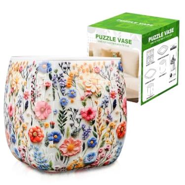 Imagem de Quebra-cabeças 3D, 164 peças exclusivas de quebra-cabeça de vaso de flores para adultos, vaso de plástico curvo, presente decorativo requintado para arranjos de flores e decoração de casa, artesanato