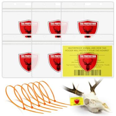 Imagem de Affrolling 6 peças de suporte de licença de caça transparente à prova d'água com laços de zíper para veados, peru, alce, caça, pesca, tiro com arco, autorizações (horizontal,transparente)