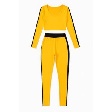 Imagem de Cosplaya Conjunto de leggings e top cropped com listras amarelas pretas para adultos e adolescentes, Amarelo, M