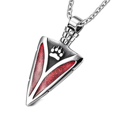 Imagem de Presentes de lobo para homens ou mulheres - Colar de ponta de flecha de pata legal - Pingente de dente de amuleto exclusivo de poderes de proteção, Esmalte, Sem Pedra Preciosa