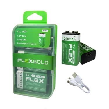 Imagem de 2 Baterias 9v Recarregaveis de Litio via Cabo USB-C com Led indicador de carga 1200mAh de Potência