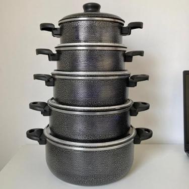 Imagem de Jogo de Panelas 5 Peças em Alumínio Antiaderente com Tampas de Vidro e Cabos Antitérmicos (Preto,TPA)