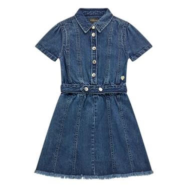 Imagem de GUESS Vestido jeans de manga curta para meninas, West Modern Medium Blue Wash, 14 Anos